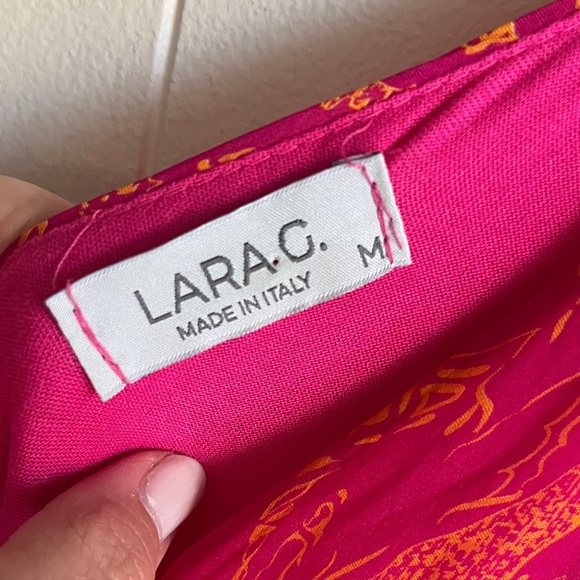 LARA. G. Silk Vibrant Pink Orange Sleeveless Smocked V-Neck Boho Maxi Dress - Picture 2 of 7